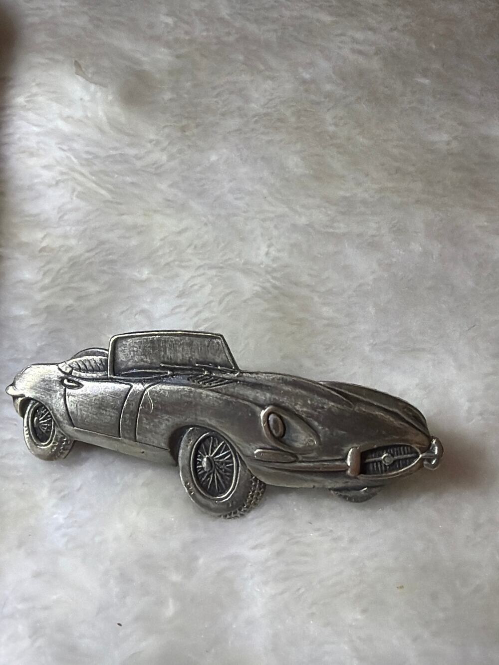 Vintage Jaguar E-Type XKE Roadster Pewter Dimensional Car Brooch Lapel Pin